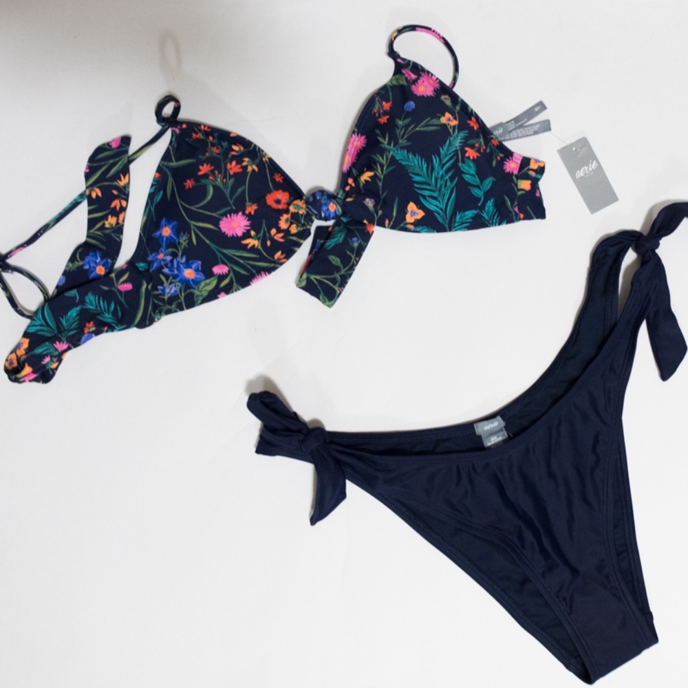 NEW American Eagle Aerie Dark Blue/Floral Bikini